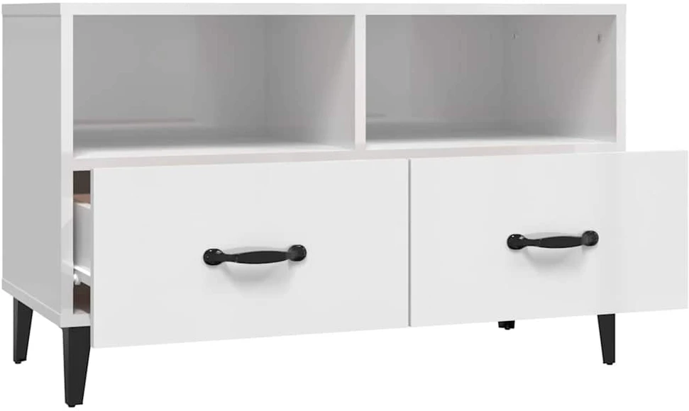 TV staliukas Televizoriaus spintelė, balta, 80x36x50cm, mediena, blizgi