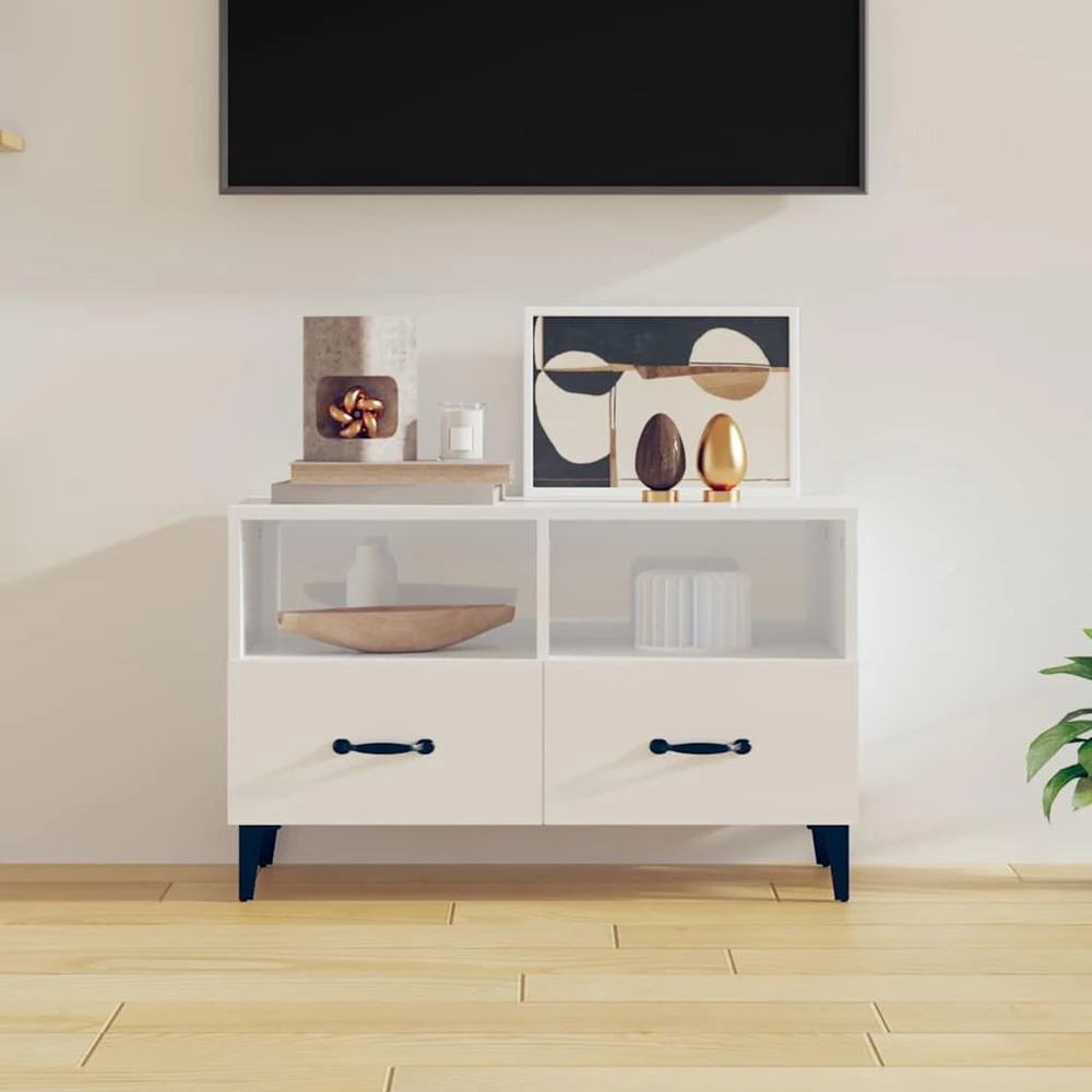 TV staliukas Televizoriaus spintelė, balta, 80x36x50cm, mediena, blizgi