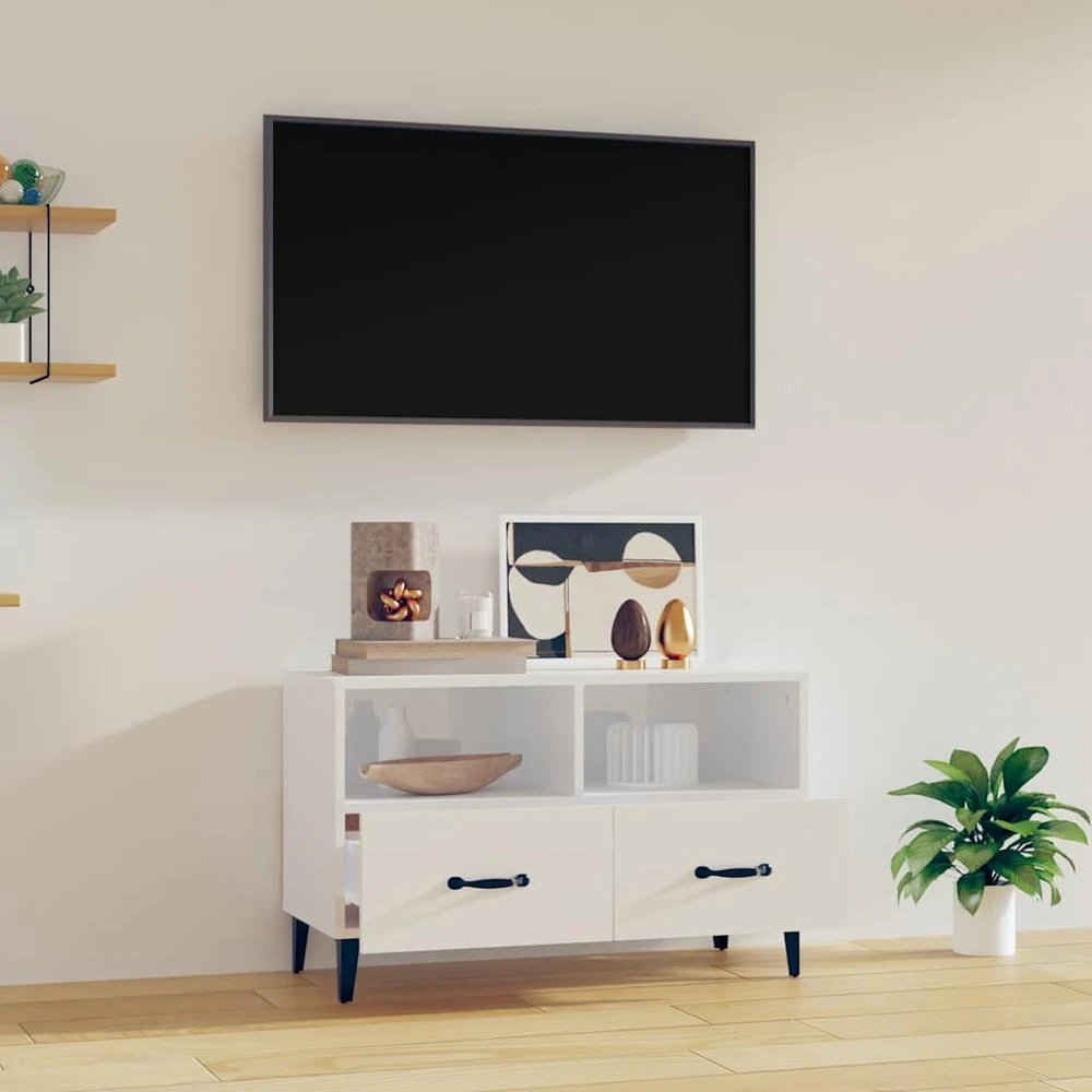 TV staliukas Televizoriaus spintelė, balta, 80x36x50cm, mediena, blizgi