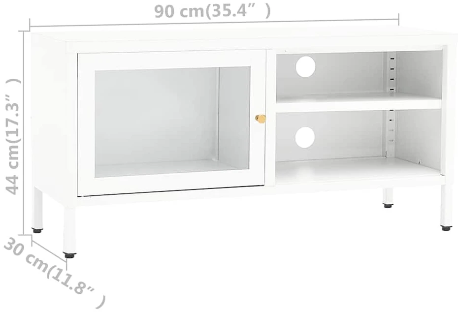 TV staliukas Televizoriaus spintelė, balta, 90x30x44cm, plienas ir stiklas