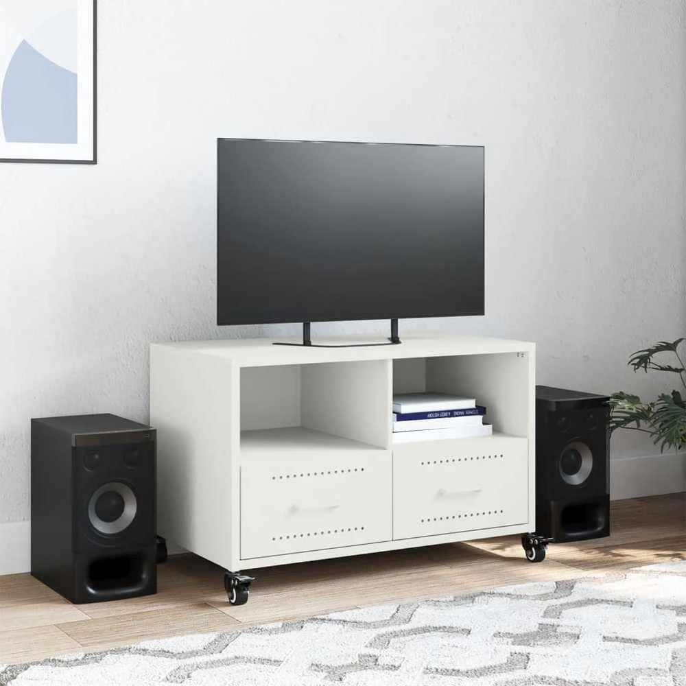 TV staliukas Televizoriaus spintelė, baltos spalvos, 68x39x43,5cm, plienas