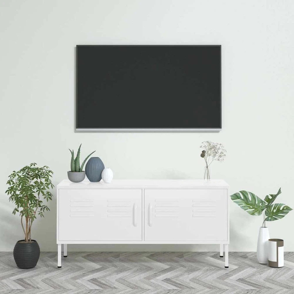 TV staliukas Televizoriaus spintelė, baltos spalvos, 105x35x50cm, plienas