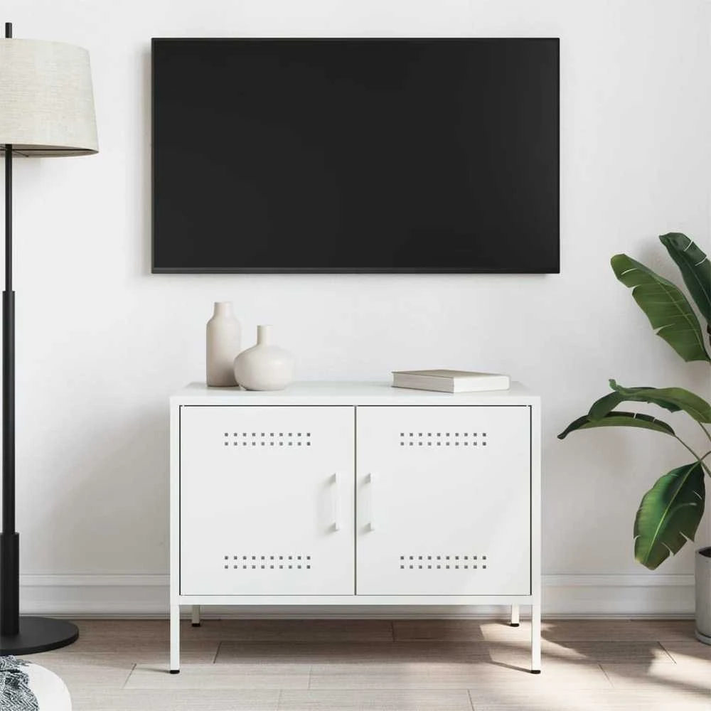 TV staliukas Televizoriaus spintelė, baltos spalvos, 68x39x50,5cm, plienas