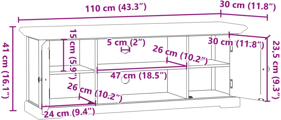 TV staliukas Televizoriaus spintelė, baltos spalvos, 110x30x41cm, mediena