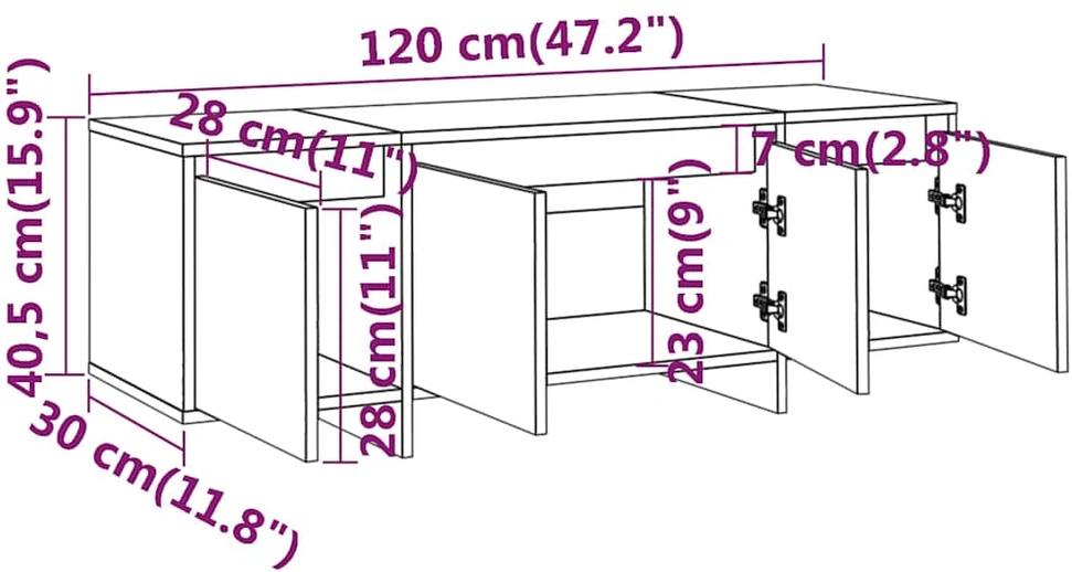 TV staliukas Televizoriaus spintelė, betono, 120x30x40,5cm, apdirbta mediena