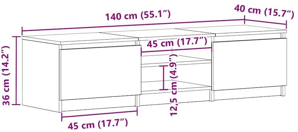 TV staliukas Televizoriaus spintelė, betono, 140x40x35,5cm, apdirbta mediena