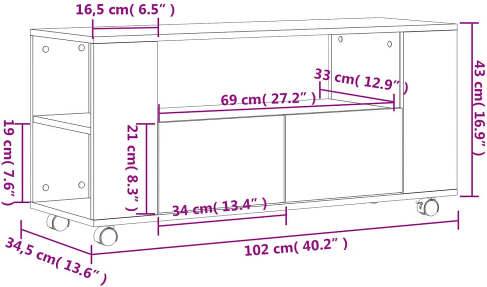 TV staliukas Televizoriaus spintelė, betono pilka, 102x34,5x43cm, mediena