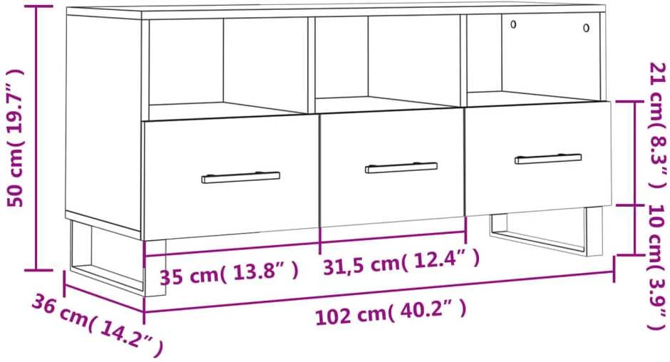 TV staliukas Televizoriaus spintelė, betono pilka, 102x36x50cm, mediena