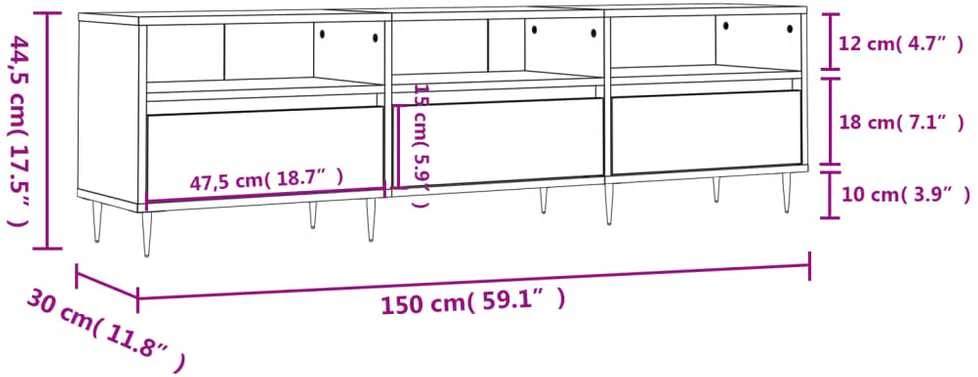 TV staliukas Televizoriaus spintelė, betono pilka, 150x30x44,5cm, mediena