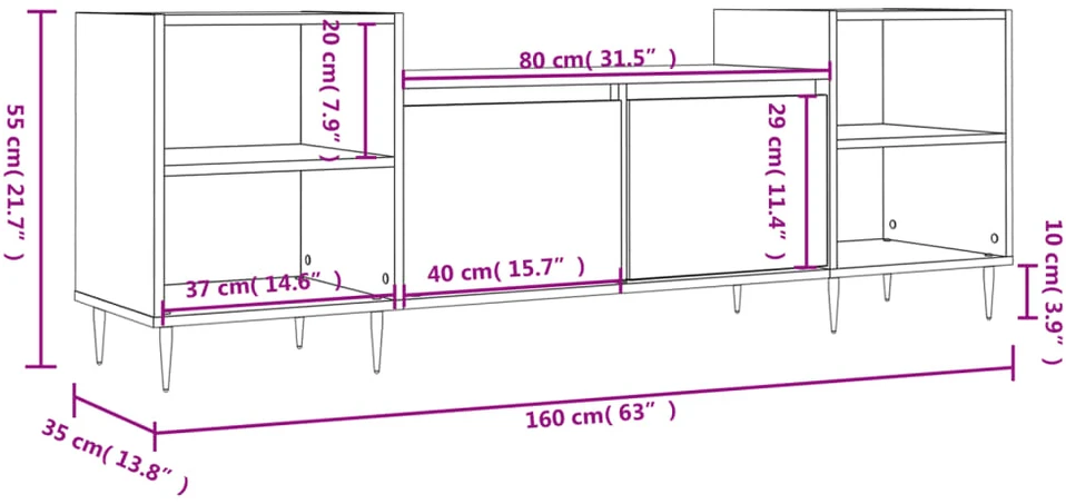 TV staliukas Televizoriaus spintelė, betono pilka, 160x35x55cm, mediena