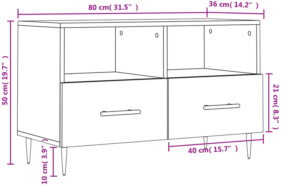 TV staliukas Televizoriaus spintelė, betono pilka, 80x36x50cm, mediena