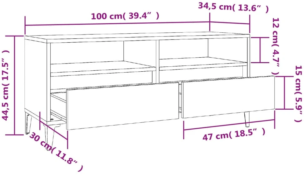 TV staliukas Televizoriaus spintelė, dūminė, 100x34,5x44,5cm, mediena