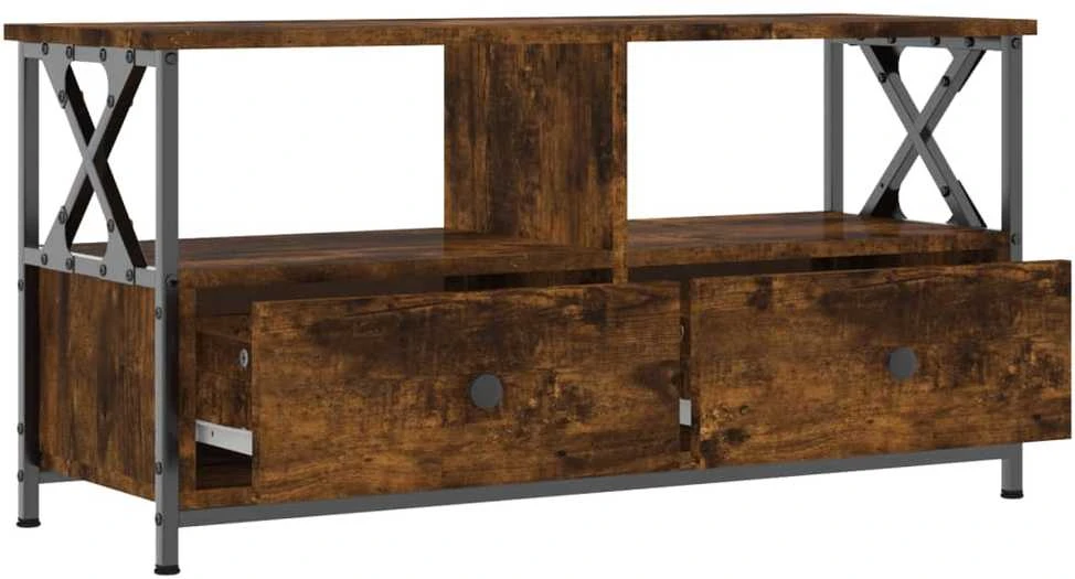 TV staliukas Televizoriaus spintelė, dūminė, 90x33x45cm, mediena ir geležis