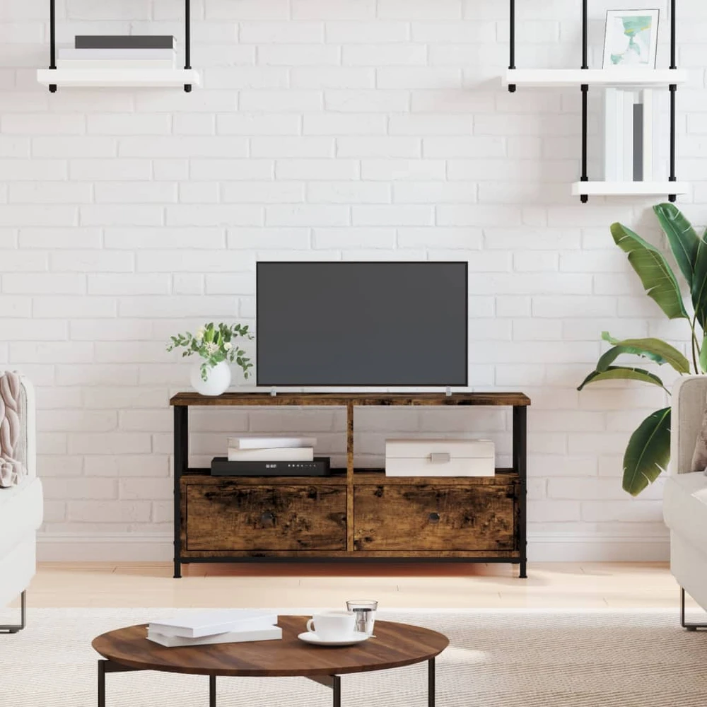 TV staliukas Televizoriaus spintelė, dūminė, 90x33x45cm, mediena ir geležis