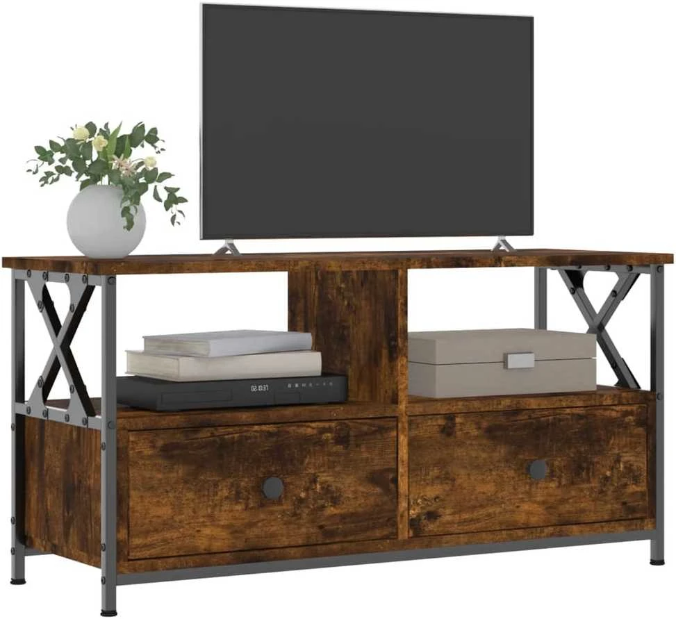 TV staliukas Televizoriaus spintelė, dūminė, 90x33x45cm, mediena ir geležis