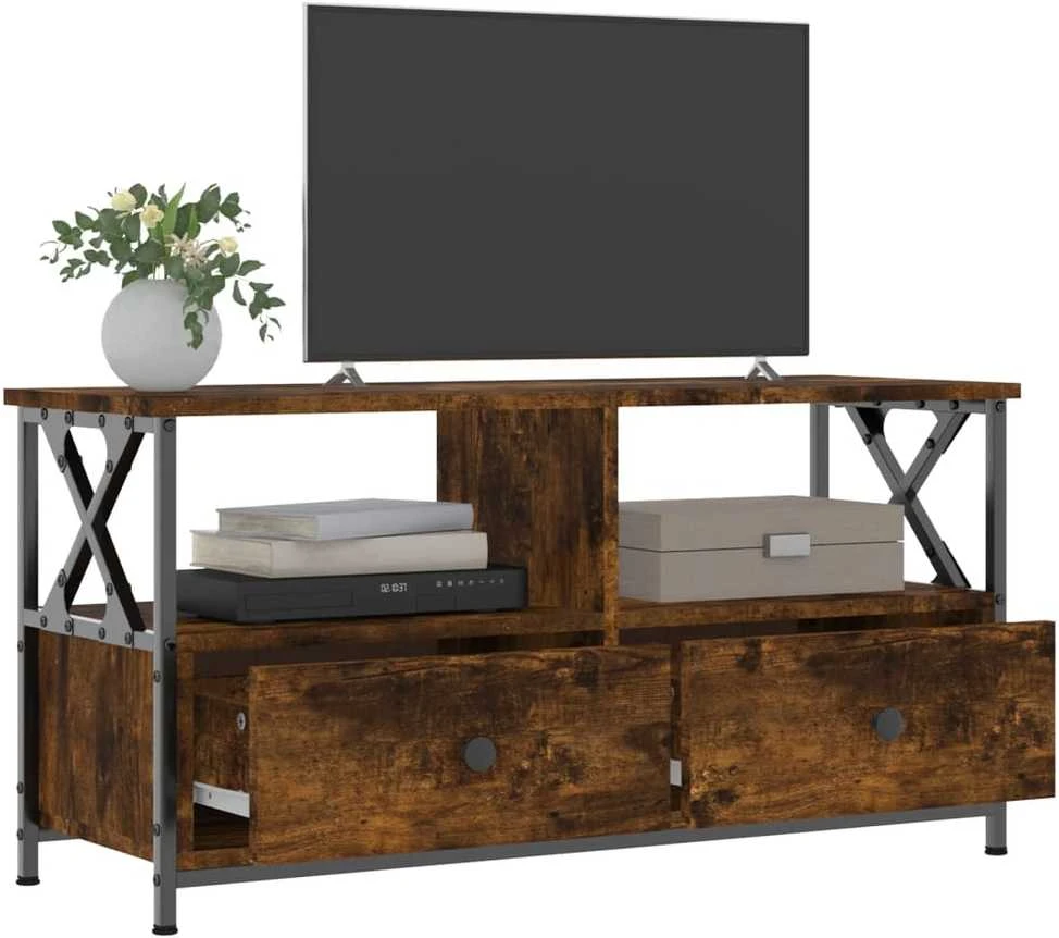 TV staliukas Televizoriaus spintelė, dūminė, 90x33x45cm, mediena ir geležis