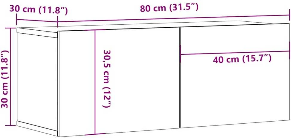 TV staliukas Televizoriaus spintelė, dūminio ąžuolo, 80x30x30cm, mediena