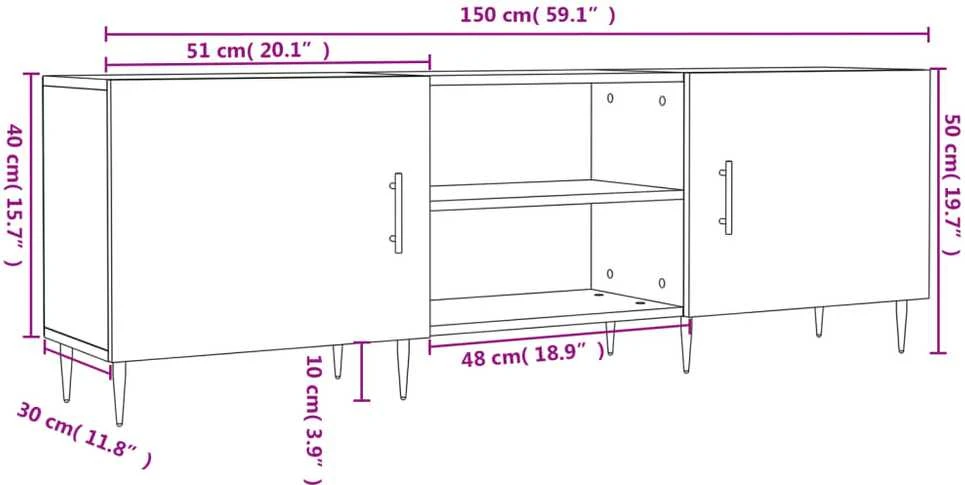 TV staliukas Televizoriaus spintelė, dūminio ąžuolo, 150x30x50cm, mediena