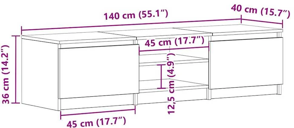 TV staliukas Televizoriaus spintelė, dūminio ąžuolo, 140x40x35,5cm, mediena