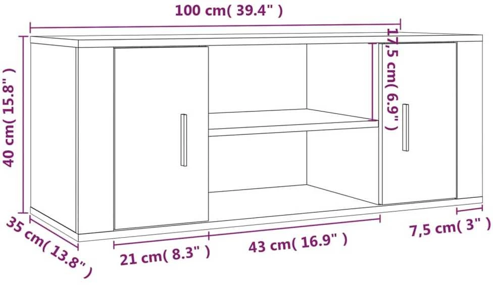 TV staliukas Televizoriaus spintelė, dūminio ąžuolo, 100x35x40cm, mediena
