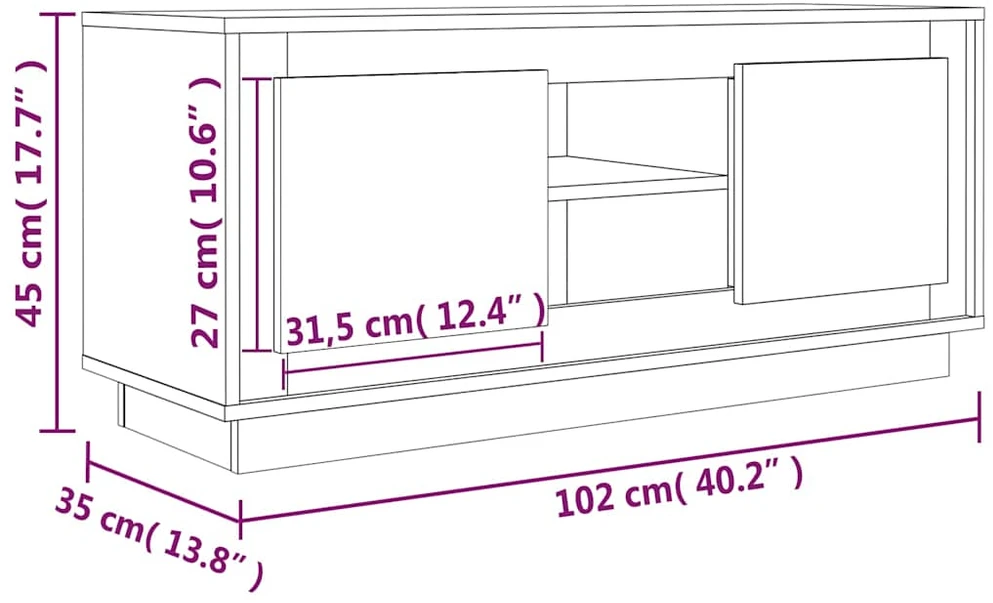 TV staliukas Televizoriaus spintelė, dūminio ąžuolo, 102x35x45cm, mediena