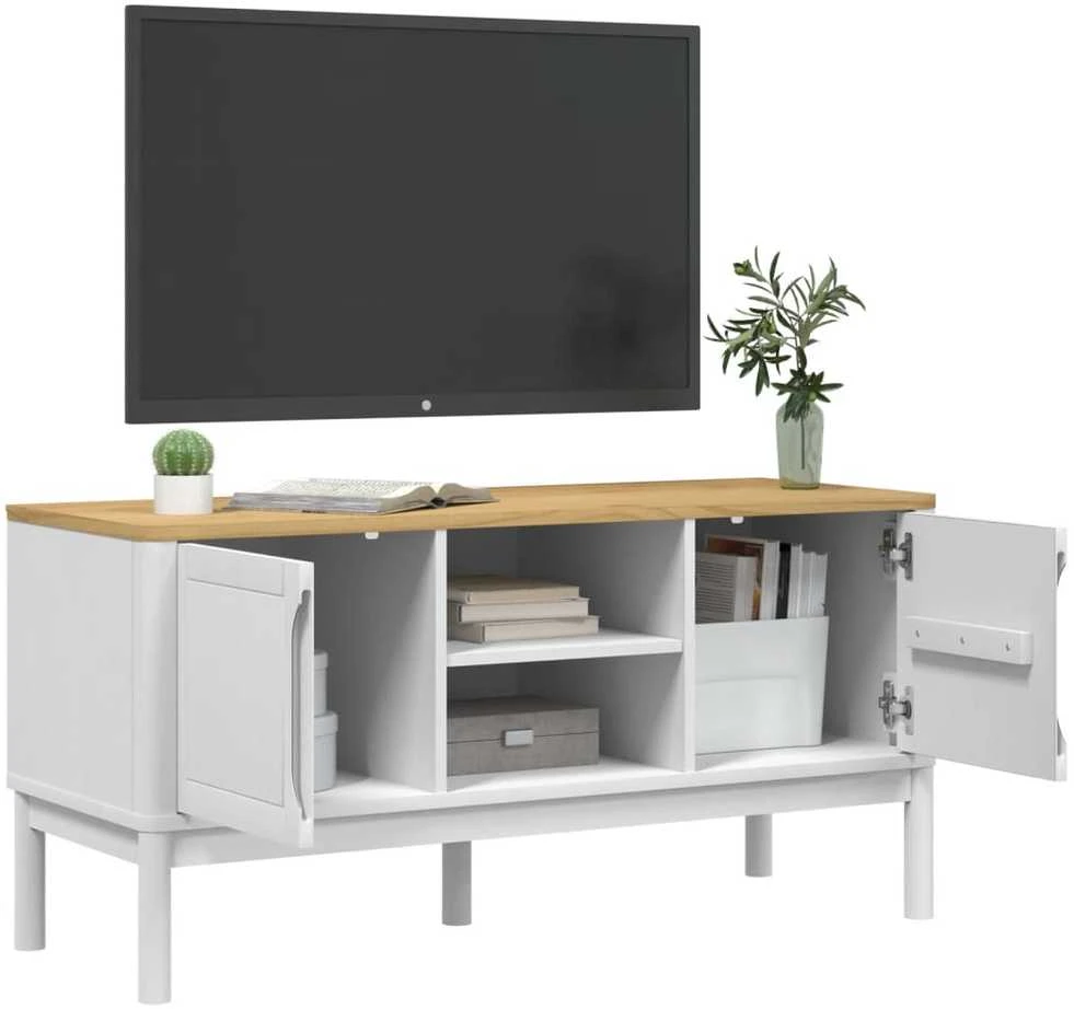 TV staliukas Televizoriaus spintelė FLORO, balta, 114x43x55cm, pušis
