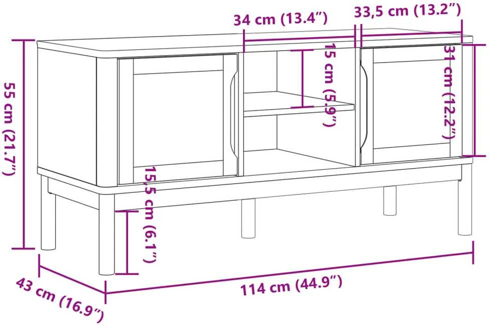 TV staliukas Televizoriaus spintelė FLORO, balta, 114x43x55cm, pušis