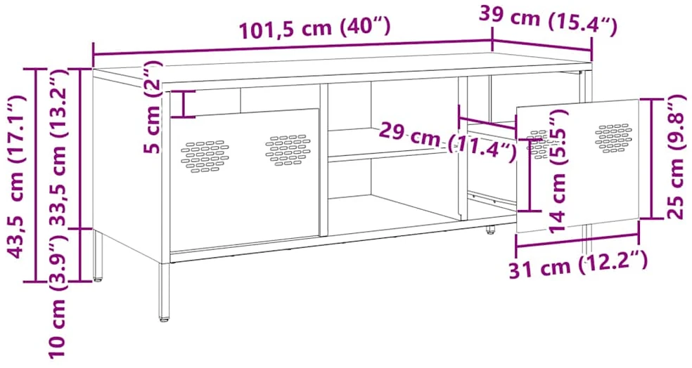 TV staliukas Televizoriaus spintelė, garstyčių, 101,5x39x43,5cm, plienas