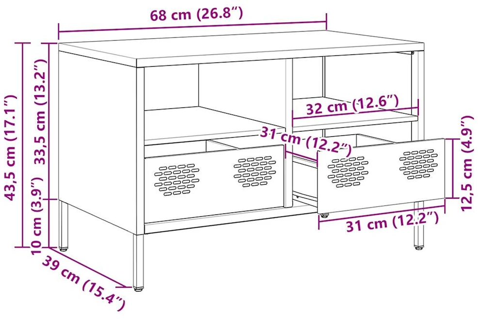 TV staliukas Televizoriaus spintelė, garstyčių, 68x39x43,5cm, plienas