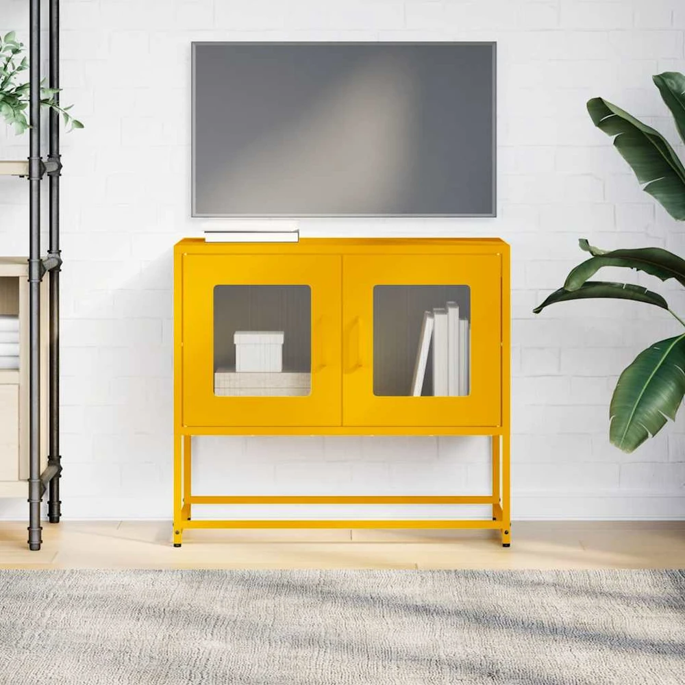 TV staliukas televizoriaus spintelė garstyčių geltona 68x39x60,5 cm