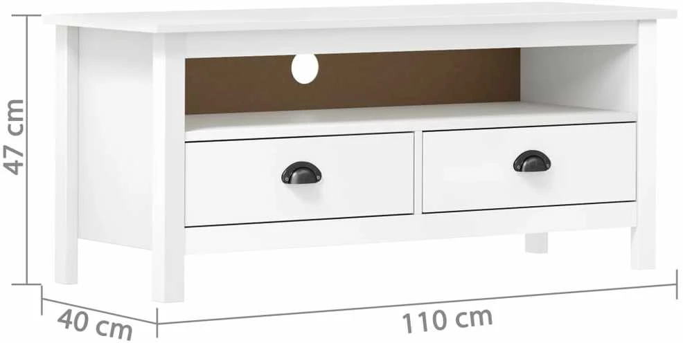 TV staliukas Televizoriaus spintelė Hill, balta, 110x40x47cm, pušies masyvas