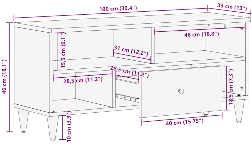 TV staliukas Televizoriaus spintelė, juoda, 100x33x46cm, mango masyvas