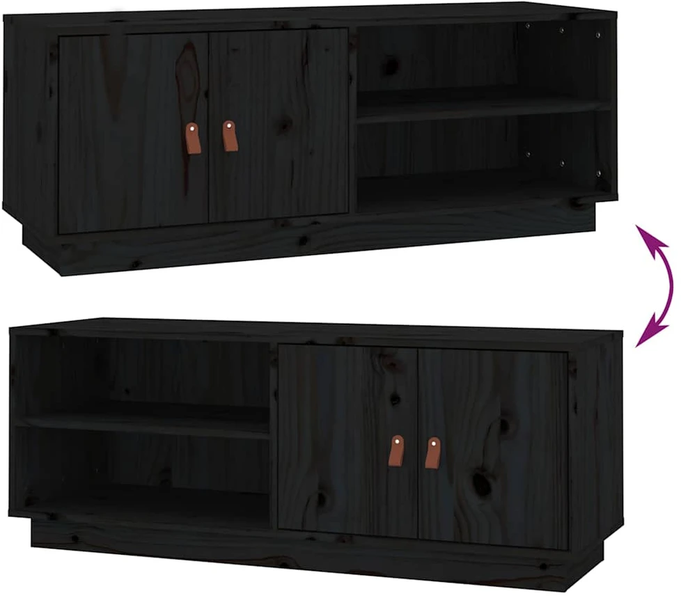 TV staliukas Televizoriaus spintelė, juoda, 105x34x40cm, pušies masyvas