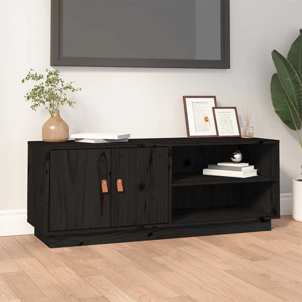 TV staliukas Televizoriaus spintelė, juoda, 105x34x40cm, pušies masyvas