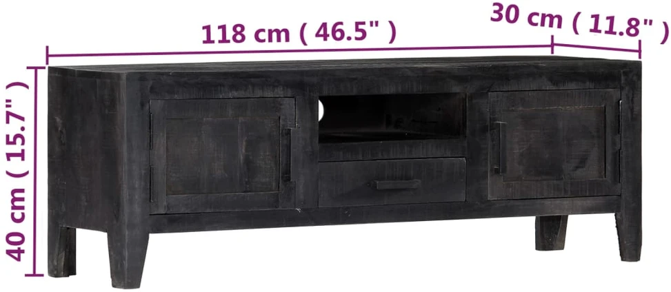 TV staliukas Televizoriaus spintelė, juoda, 118x30x40cm, mango med. masyvas