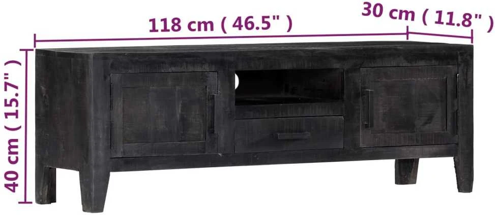 TV staliukas Televizoriaus spintelė, juoda, 118x30x40cm, mango med. masyvas