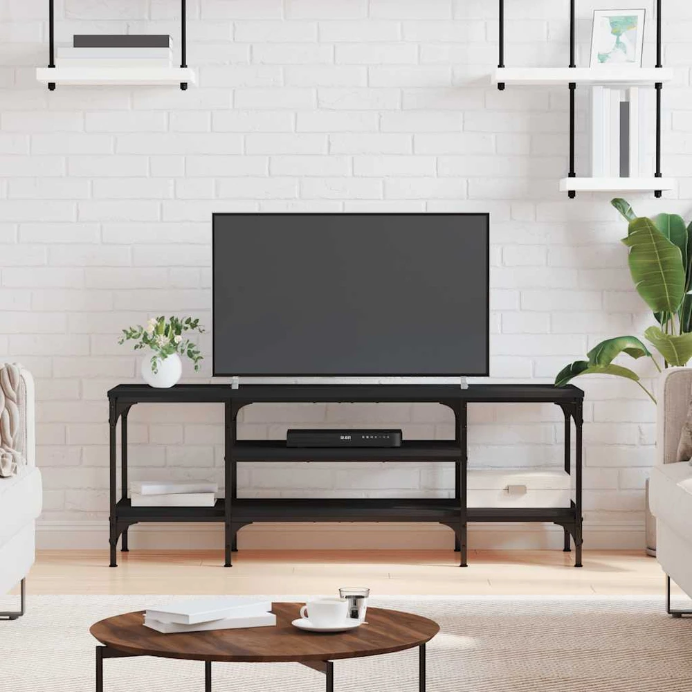 TV staliukas Televizoriaus spintelė, juoda, 121x35x45cm, mediena ir geležis
