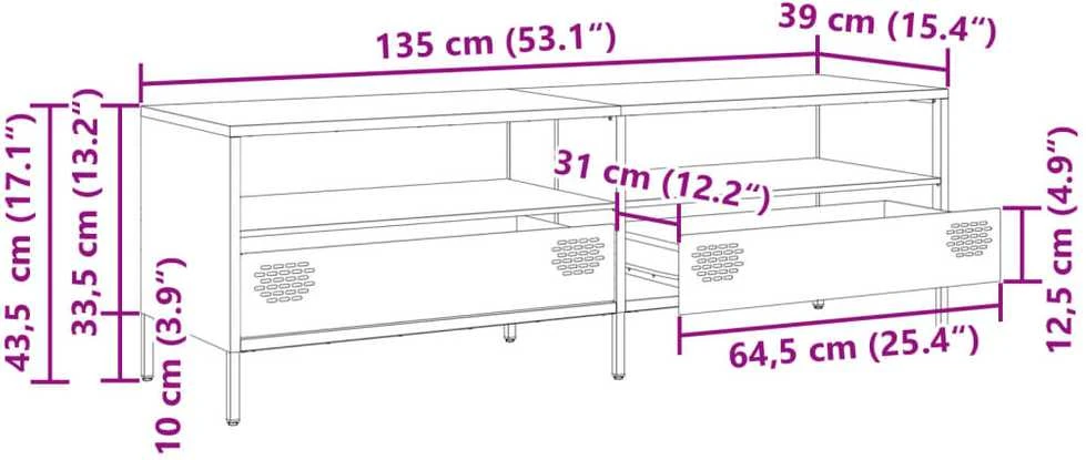 TV staliukas Televizoriaus spintelė, juoda, 135x39x43,5cm, plienas