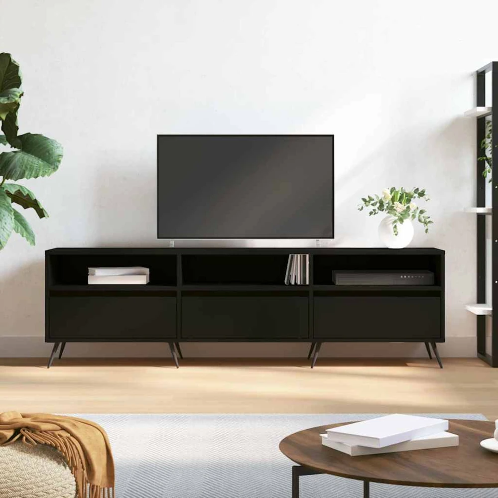 TV staliukas Televizoriaus spintelė, juoda, 150x30x44,5cm, apdirbta mediena