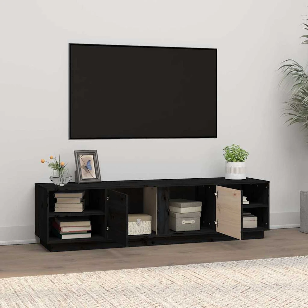 TV staliukas Televizoriaus spintelė, juoda, 156x40x40cm, pušies masyvas