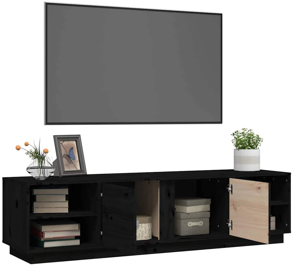 TV staliukas Televizoriaus spintelė, juoda, 156x40x40cm, pušies masyvas