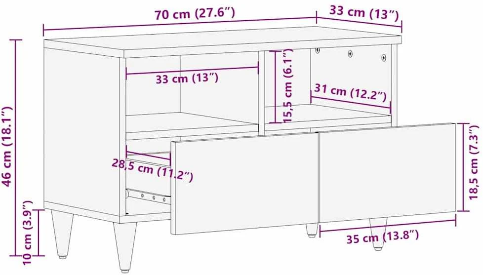 Televizoriaus spintelė Juoda 70 x 33 x 46 cm Kietas mango medis