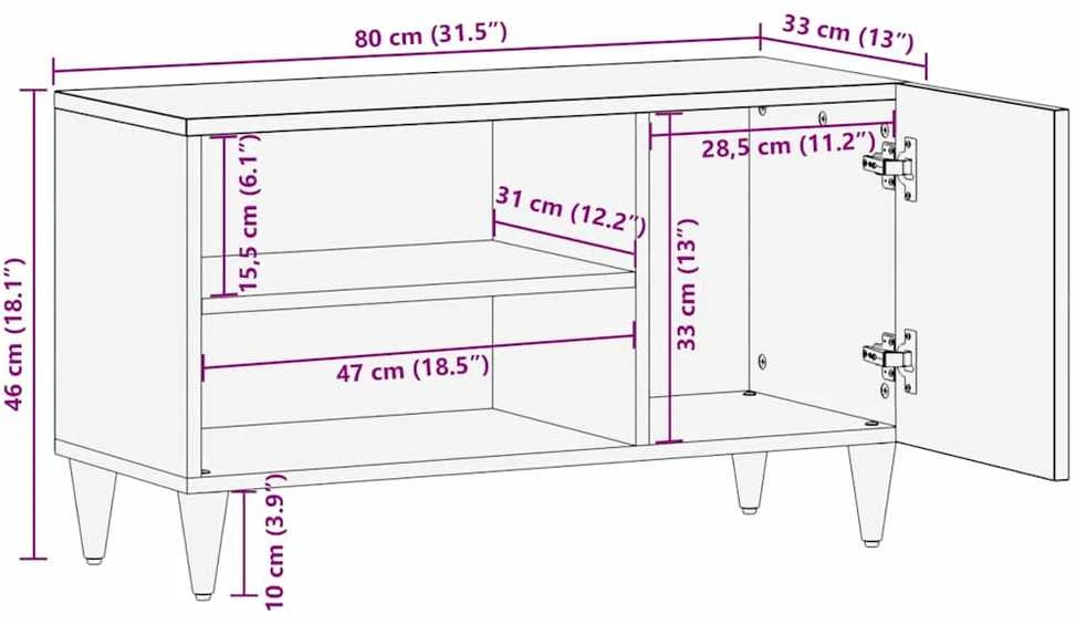 Televizoriaus spintelė Juoda 80 x 33 x 46 cm Kietas mango medis