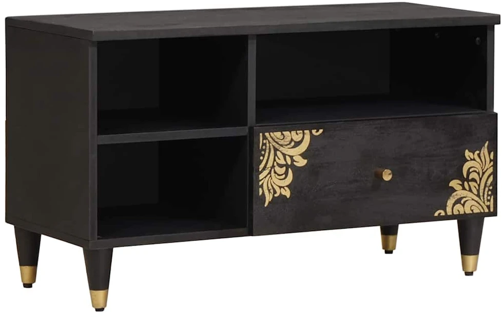 Televizoriaus spintelė Juoda 80 x 33 x 46 cm Kietas mango medis