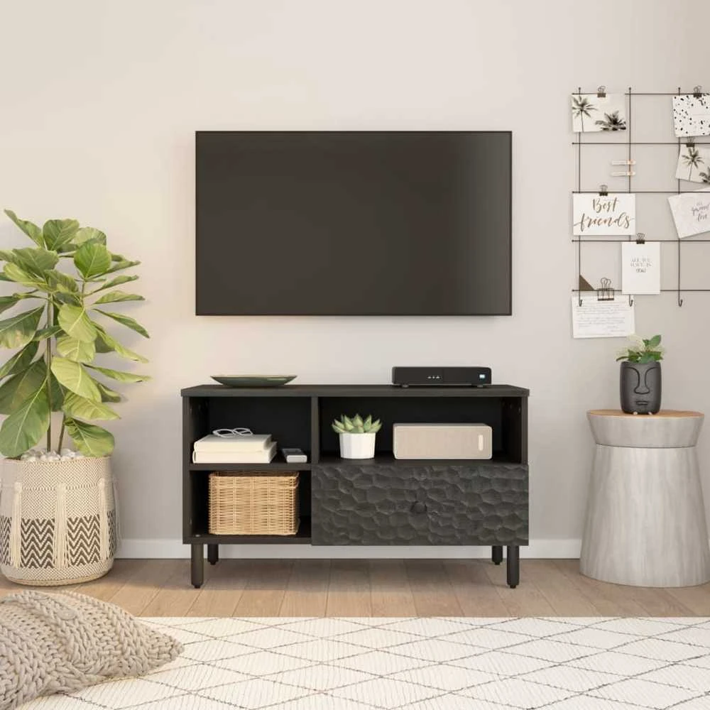 TV staliukas Televizoriaus spintelė, juoda, 80x33x46cm, mango masyvas
