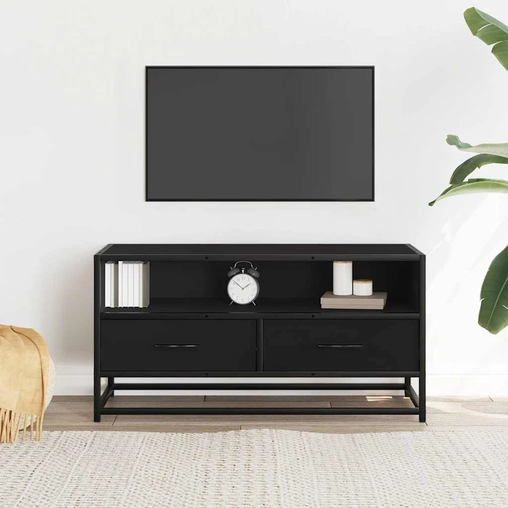TV staliukas Televizoriaus spintelė, juoda, 80x34,5x40cm, mediena ir metalas