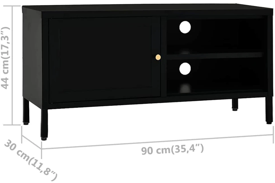 TV staliukas Televizoriaus spintelė, juoda, 90x30x44cm, plienas ir stiklas