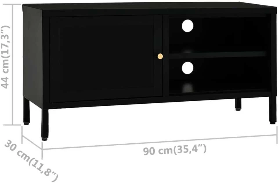 TV staliukas Televizoriaus spintelė, juoda, 90x30x44cm, plienas ir stiklas