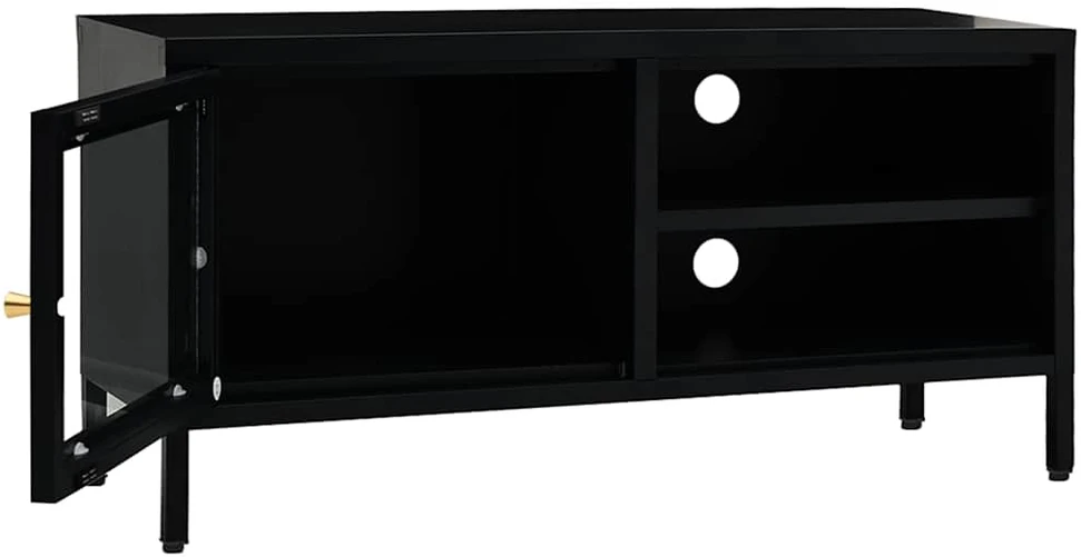 TV staliukas Televizoriaus spintelė, juoda, 90x30x44cm, plienas ir stiklas