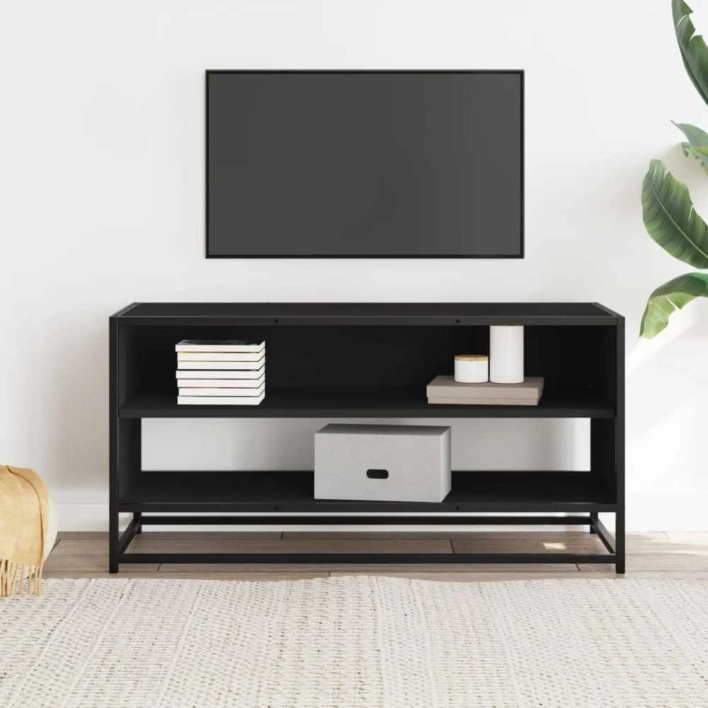 TV staliukas Televizoriaus spintelė, juoda, 91x40x46cm, mediena ir metalas